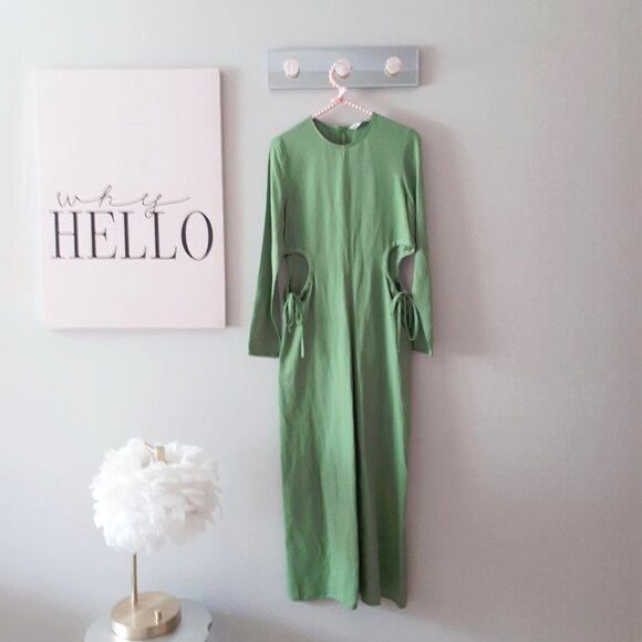 NWOT Zara green side cut out linen blend dress, XS - Picture 7 of 8